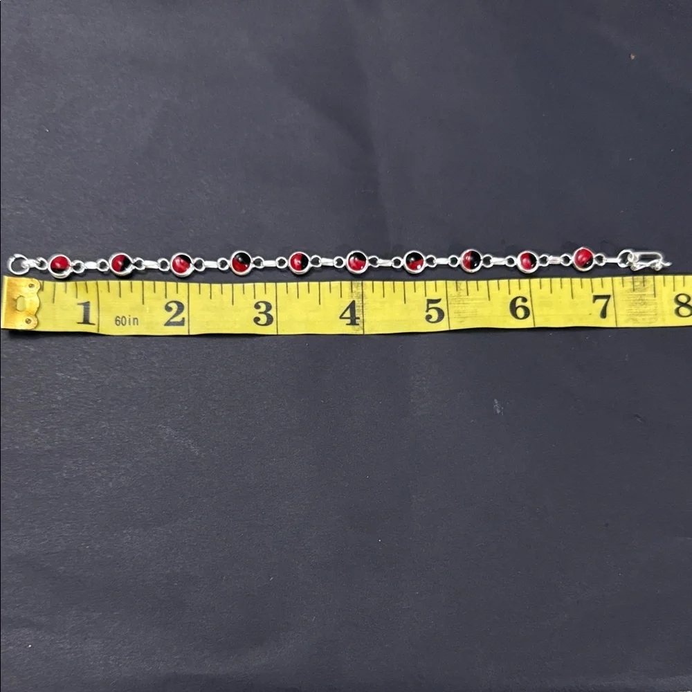 950 Sterling Silver Huayruro Seeds Peruvian Bracelet 7.5 In